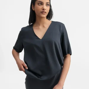 Yoli v-neck silk blouse blue grey